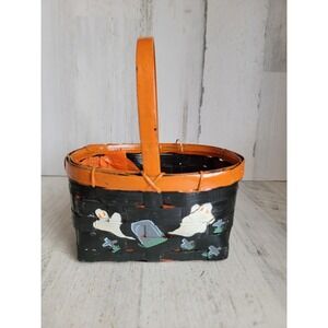 Vintage mini wicker Halloween basket ghost tombstone home decor